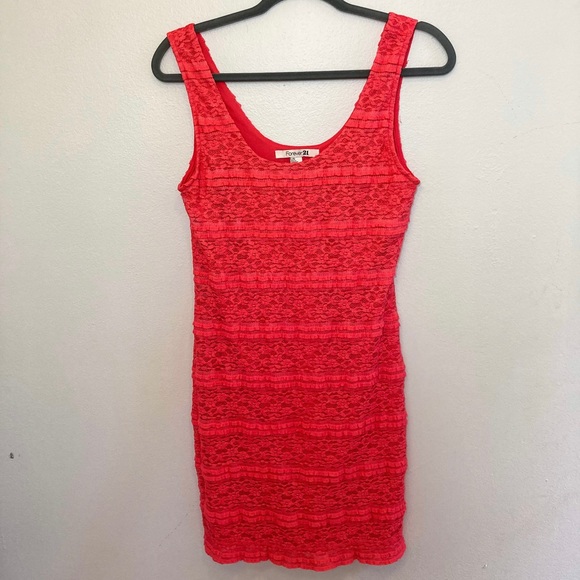 Forever 21 Red Lace Mini Dress Size:L - Picture 1 of 6